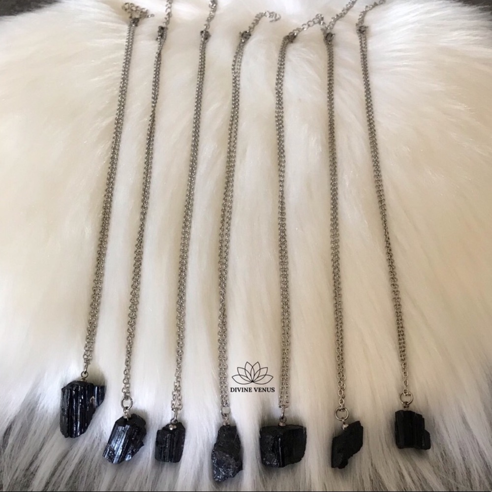 Raw Black Tourmaline Necklace | Stainless Steel - Picture 3 of 7